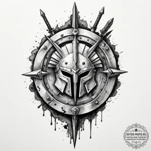 Tattoo design a spartan warrior's shield and... - эскиз тату (№1754769497_0, 09.08.2025 19:58) — tattoo-photo.ru