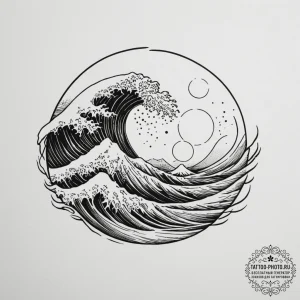 Tattoo design a wave and a sun, representing... - эскиз тату (№1754770505_0, 09.08.2025 20:15) — tattoo-photo.ru