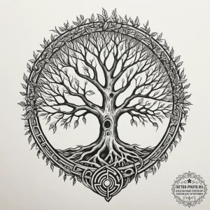A tree with its roots exposed, forming a laby... - эскиз тату (№1754771103_0, 09.08.2025 20:25) — tattoo-photo.ru