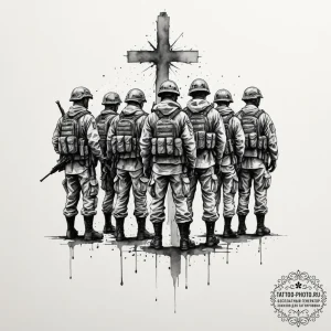 Tattoo sketch a silhouette of soldiers standi... - эскиз тату (№1754771694_0, 09.08.2025 20:34) — tattoo-photo.ru