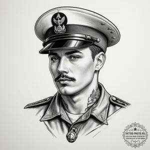 Tattoo sketch a soldier's face etched with ex... - эскиз тату (№1754772897_0, 09.08.2025 20:54) — tattoo-photo.ru