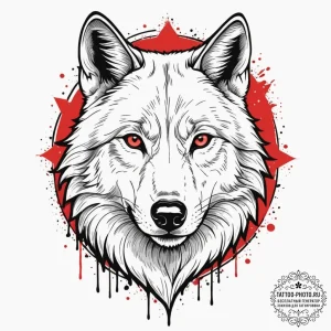 The intense, focused gaze of a wolf in a snow... - эскиз тату (№1754776729_0, 09.08.2025 21:58) — tattoo-photo.ru