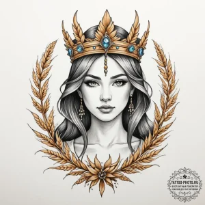 Tattoo design: a portrait of mokosh, with a s... - эскиз тату (№1754780955_0, 09.08.2025 23:09) — tattoo-photo.ru