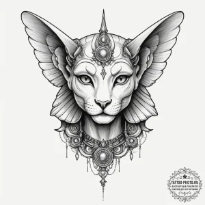 Sphinx, tattoo line art, detailed cross-hatch... - эскиз тату (№1754783544_0, 09.08.2025 23:52) — tattoo-photo.ru