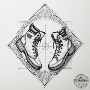 Tattoo sketch a pair of hiking boots, one on... - эскиз тату (№1754783937_0, 09.08.2025 23:58) — tattoo-photo.ru