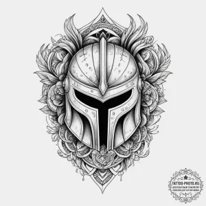 Tattoo sketch a stylized spartan helmet merge... - эскиз тату (№1754784134_0, 10.08.2025 00:02) — tattoo-photo.ru