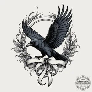 A raven unravelling into a ribbon of ink, ink... - эскиз тату (№1754784722_0, 10.08.2025 00:12) — tattoo-photo.ru