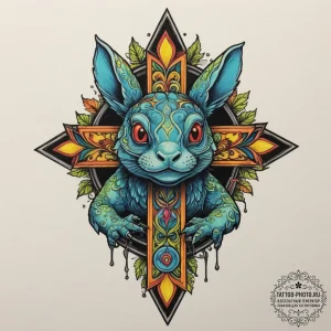 Kappa, concept art for tattoo, vibrant colors... - эскиз тату (№1754785116_0, 10.08.2025 00:18) — tattoo-photo.ru