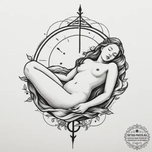 Tattoo sketch: a lunitsa protecting a sleepin... - эскиз тату (№1754785314_0, 10.08.2025 00:21) — tattoo-photo.ru