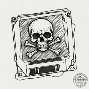Tattoo design a floppy disk with a skull and... - эскиз тату (№1754787093_0, 10.08.2025 00:51) — tattoo-photo.ru