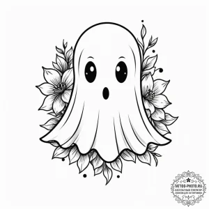 Tattoo design a cute, stylized ghost peeking... - эскиз тату (№1754787295_0, 10.08.2025 00:54) — tattoo-photo.ru