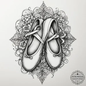 Tattoo design a pair of ballet shoes, one on... - эскиз тату (№1754787493_0, 10.08.2025 00:58) — tattoo-photo.ru