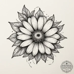 Chamomile, ink illustration for tattoo, linew... - эскиз тату (№1754788485_0, 10.08.2025 01:14) — tattoo-photo.ru
