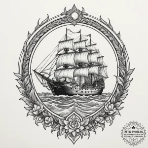 Ship, tattoo line art, on a clean white paper... - эскиз тату (№1754788686_0, 10.08.2025 01:18) — tattoo-photo.ru