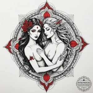 Hades and persephone's embrace, artistic tatt... - эскиз тату (№1754789083_0, 10.08.2025 01:24) — tattoo-photo.ru