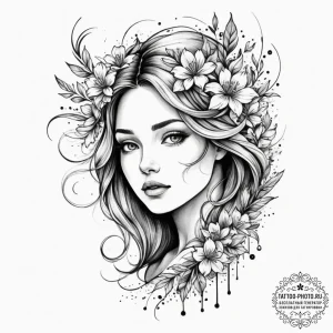 Tattoo design a virgo maiden, half abstract l... - эскиз тату (№1754789680_0, 10.08.2025 01:34) — tattoo-photo.ru
