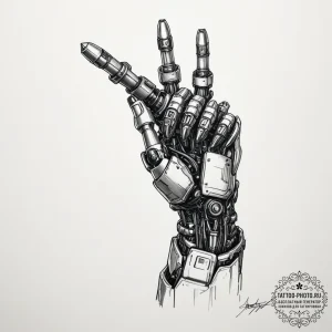 Johnny silverhand's robotic arm from cyberpun... - эскиз тату (№1754791269_0, 10.08.2025 02:01) — tattoo-photo.ru
