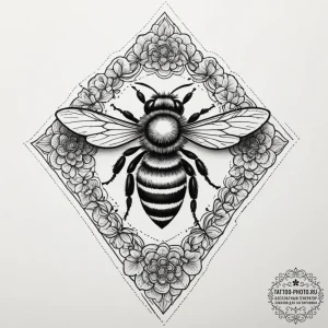 Tattoo sketch a subtle bee with a honeycomb p... - эскиз тату (№1754791467_0, 10.08.2025 02:04) — tattoo-photo.ru
