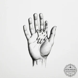 Tattoo design a parent's hand holding a child... - эскиз тату (№1754794301_0, 10.08.2025 02:51) — tattoo-photo.ru