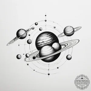 Tattoo sketch a solar system where each plane... - эскиз тату (№1754795895_0, 10.08.2025 03:18) — tattoo-photo.ru