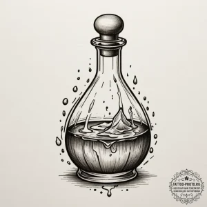 Potion bottle with glowing liquid, tattoo fla... - эскиз тату (№1754796091_0, 10.08.2025 03:21) — tattoo-photo.ru