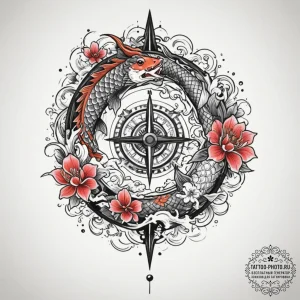 Tattoo design a simple 'compass' pointing to... - эскиз тату (№1754797468_0, 10.08.2025 03:44) — tattoo-photo.ru
