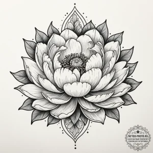 Tattoo design a blooming peony or lotus, larg... - эскиз тату (№1754797665_0, 10.08.2025 03:47) — tattoo-photo.ru