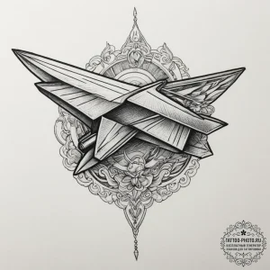 A paper airplane turning into a real plane, t... - эскиз тату (№1754798852_0, 10.08.2025 04:07) — tattoo-photo.ru