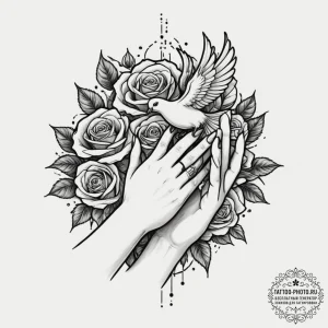 Tattoo design a pair of hands releasing a dov... - эскиз тату (№1754799446_0, 10.08.2025 04:17) — tattoo-photo.ru