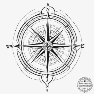 Tattoo design a compass pointing true north o... - эскиз тату (№1754803016_0, 10.08.2025 05:16) — tattoo-photo.ru