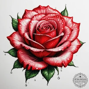 Tattoo design a single, vibrant red rose, ful... - эскиз тату (№1754803215_0, 10.08.2025 05:20) — tattoo-photo.ru