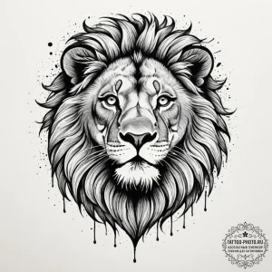 Lion, ink illustration for tattoo, on a clean... - эскиз тату (№1754804252_0, 10.08.2025 05:37) — tattoo-photo.ru
