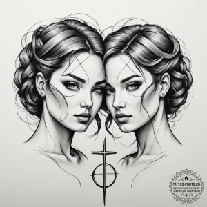 Tattoo sketch twin faces for gemini, connecte... - эскиз тату (№1754807357_0, 10.08.2025 06:29) — tattoo-photo.ru