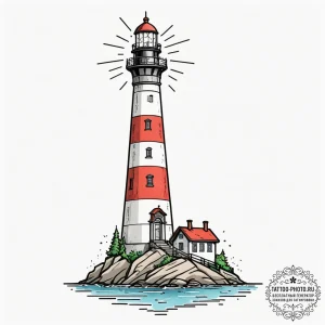 Lighthouse, tattoo sketch design, clean lines... - эскиз тату (№1754807744_0, 10.08.2025 06:35) — tattoo-photo.ru