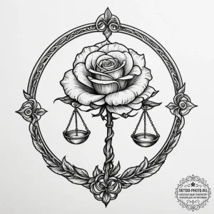 Tattoo sketch libra's scales balanced by a si... - эскиз тату (№1754808329_0, 10.08.2025 06:45) — tattoo-photo.ru