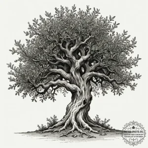 An old, gnarled olive tree in a grove in gree... - эскиз тату (№1754814337_0, 10.08.2025 08:25) — tattoo-photo.ru