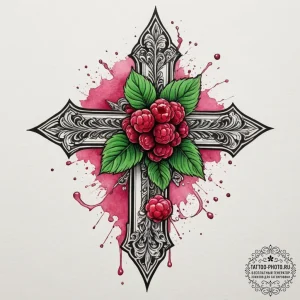 Raspberry, tattoo flash sheet design, muted c... - эскиз тату (№1754822293_0, 10.08.2025 10:38) — tattoo-photo.ru