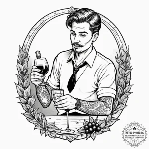 A shot of a sommelier tasting wine in a cella... - эскиз тату (№1754823066_0, 10.08.2025 10:51) — tattoo-photo.ru