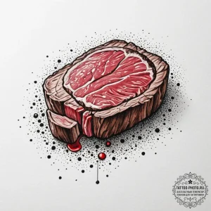 A perfectly grilled steak, sliced to show the... - эскиз тату (№1754826234_0, 10.08.2025 11:43) — tattoo-photo.ru