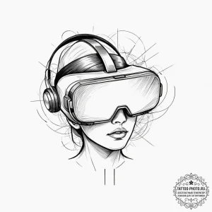 Tattoo sketch a virtual reality headset with... - эскиз тату (№1754830634_0, 10.08.2025 12:57) — tattoo-photo.ru