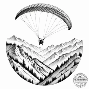 A paraglider soaring over a mountainous valle... - эскиз тату (№1754831656_0, 10.08.2025 13:14) — tattoo-photo.ru