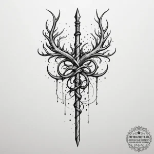 Tattoo sketch: a stylized depiction of veles'... - эскиз тату (№1754832659_0, 10.08.2025 13:30) — tattoo-photo.ru