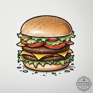 Hamburger, concept art for tattoo, clean line... - эскиз тату (№1754834057_0, 10.08.2025 13:54) — tattoo-photo.ru