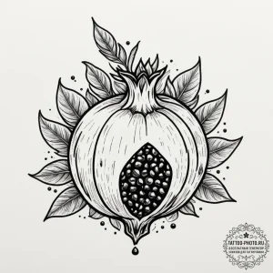 A close-up of a pomegranate's jewel-like seed... - эскиз тату (№1754834253_0, 10.08.2025 13:57) — tattoo-photo.ru