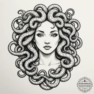 Medusa (full figure, not just the head), arti... - эскиз тату (№1754834647_0, 10.08.2025 14:04) — tattoo-photo.ru