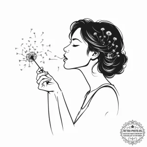 Tattoo sketch a silhouette of a woman blowing... - эскиз тату (№1754835058_0, 10.08.2025 14:10) — tattoo-photo.ru