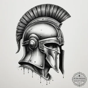 A roman centurion helmet with battle damage,... - эскиз тату (№1754835252_0, 10.08.2025 14:14) — tattoo-photo.ru