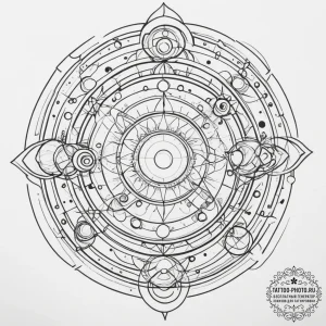 A planet with rings made of city lights, ink... - эскиз тату (№1754836853_0, 10.08.2025 14:40) — tattoo-photo.ru