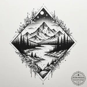 Tattoo design a glitching landscape that melt... - эскиз тату (№1754837248_0, 10.08.2025 14:47) — tattoo-photo.ru