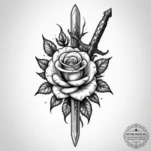 Dagger and rose - эскиз тату (№1754837446_0, 10.08.2025 14:50) — tattoo-photo.ru